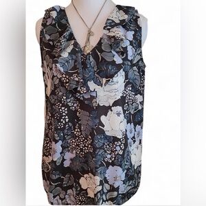 LOFT Outlet XS Dark Floral Ruffle Blouse